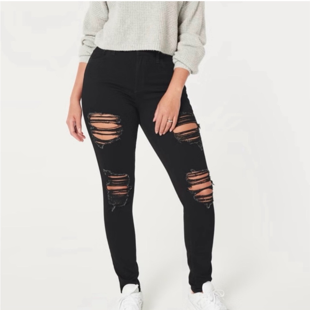 Hollister distressed black high rise jeans